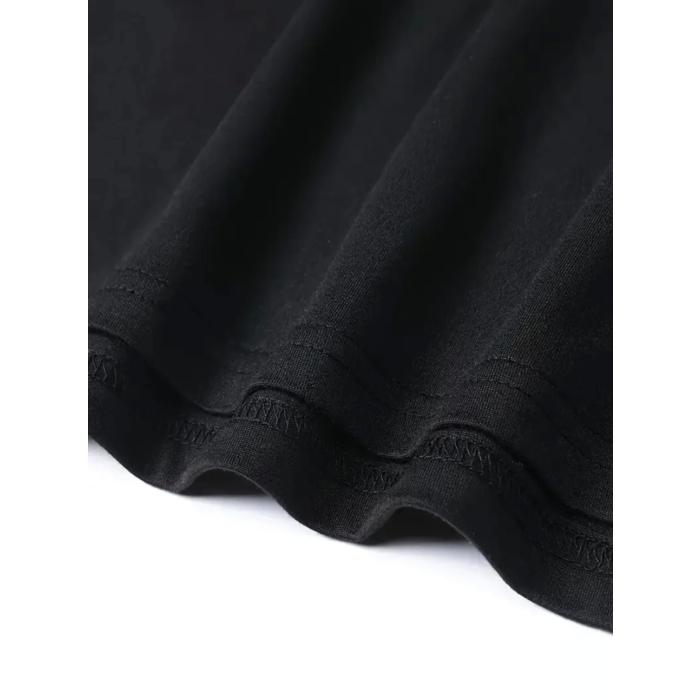 Baskılı Oversize Bisiklet Yaka T-shirt - Siyah
