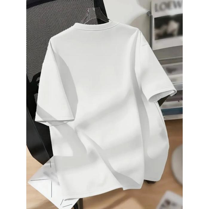 Baskılı Oversize Bisiklet Yaka T-shirt - Beyaz