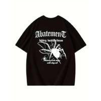Baskılı Oversize Bisiklet Yaka T-shirt - Siyah