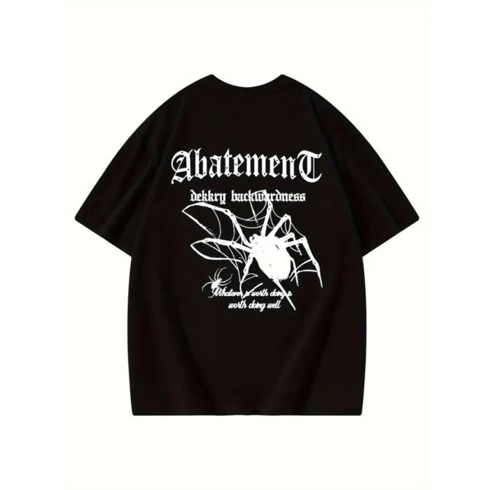 Baskılı Oversize Bisiklet Yaka T-shirt - Siyah