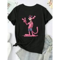 Baskılı Oversize Bisiklet Yaka T-shirt - Beyaz