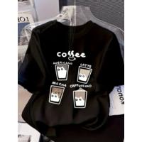 Baskılı Oversize Bisiklet Yaka T-shirt - Siyah
