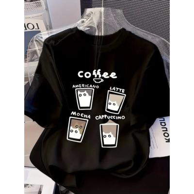 Baskılı Oversize Bisiklet Yaka T-shirt - Siyah
