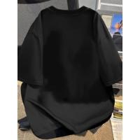 Baskılı Oversize Bisiklet Yaka T-shirt - Siyah