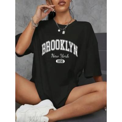 Baskılı Oversize Bisiklet Yaka T-shirt - Siyah