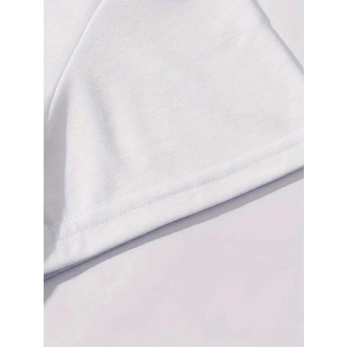 Baskılı Oversize Bisiklet Yaka T-shirt - Beyaz