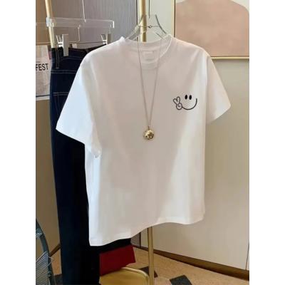 Baskılı Oversize Bisiklet Yaka T-shirt - Beyaz