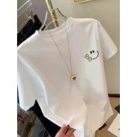 Baskılı Oversize Bisiklet Yaka T-shirt - Beyaz