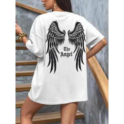 Baskılı Oversize Bisiklet Yaka T-shirt - Beyaz