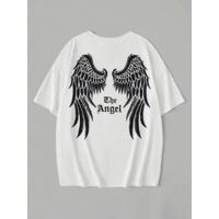Baskılı Oversize Bisiklet Yaka T-shirt - Beyaz