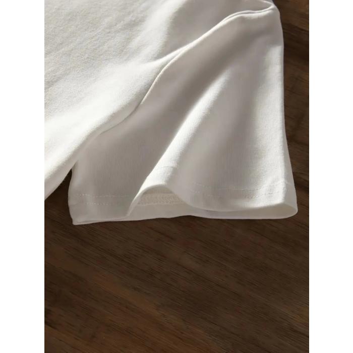 Baskılı Oversize Bisiklet Yaka T-shirt - Beyaz