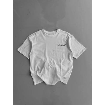Baskılı Oversize Bisiklet Yaka T-shirt - Beyaz
