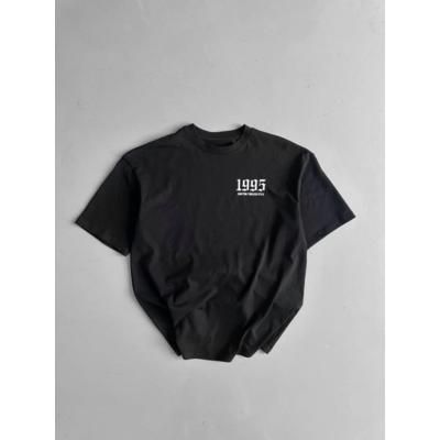 Baskılı Oversize Bisiklet Yaka T-shirt - Siyah