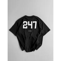 Baskılı Oversize Bisiklet Yaka T-shirt - Siyah