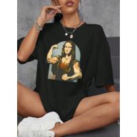 Baskılı Oversize T-shirt - Siyah