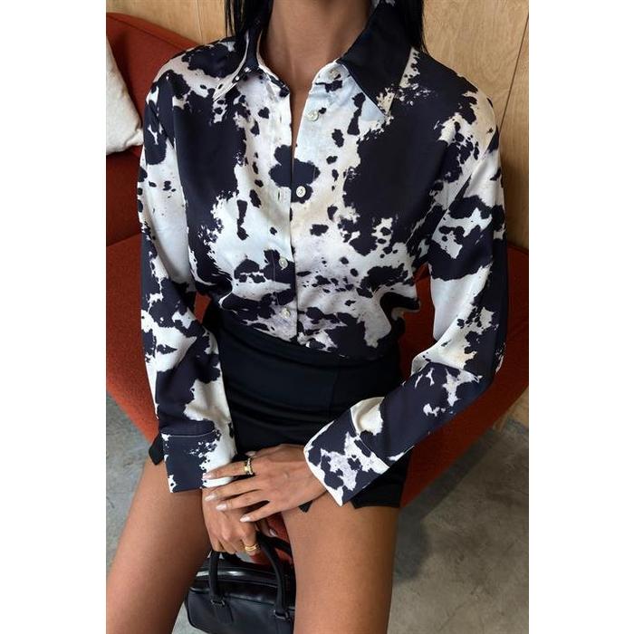 Batik Desenli Chanel Saten Gömlek 3467
