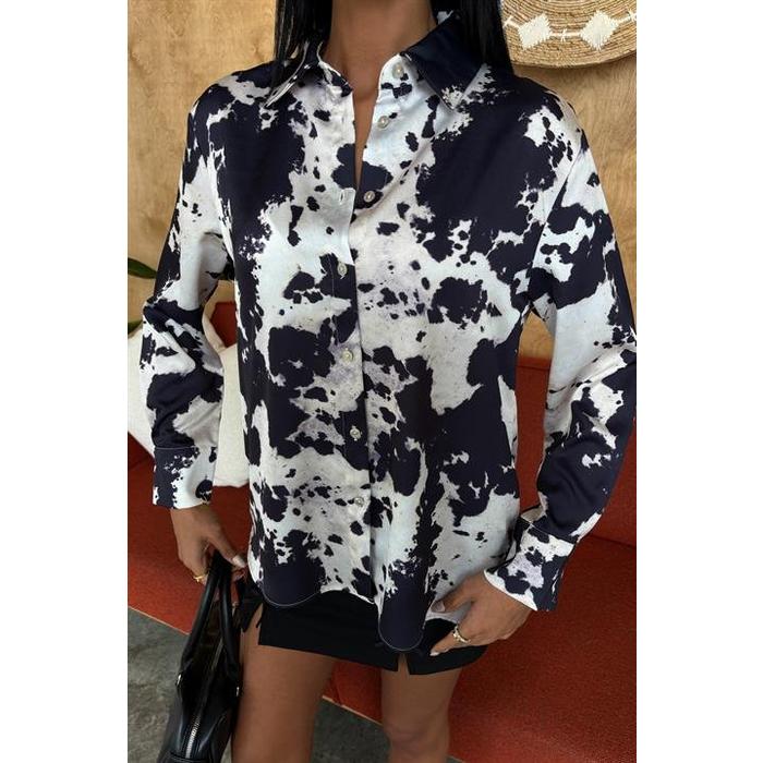 Batik Desenli Chanel Saten Gömlek 3467