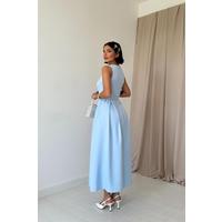 Bebe Mavi Halter Yaka Kloş Elbise