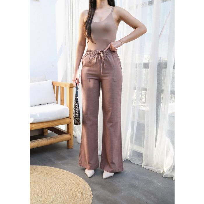 Beli̇ Lasti̇kli̇ Ve Bağcikli Keten Pantolon