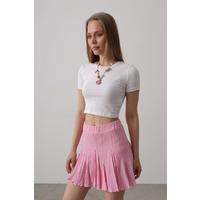 Beli Lastikli Mini Etek - Pembe