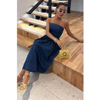 Beli Pileli Straplez Denim Elbise 2886