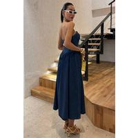 Beli Pileli Straplez Denim Elbise 2886