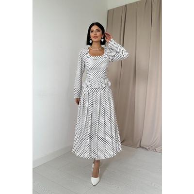 Beyaz Puantiye Desenli Volanlı Elbise