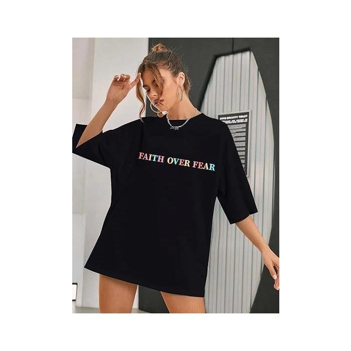 Bisiklet Yaka Baskılı T-shirt - Siyah