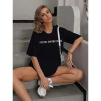 Bisiklet Yaka Baskılı T-shirt - Siyah
