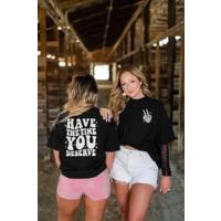 Bisiklet Yaka Kısa Kol Baskılı T-shirt - Siyah