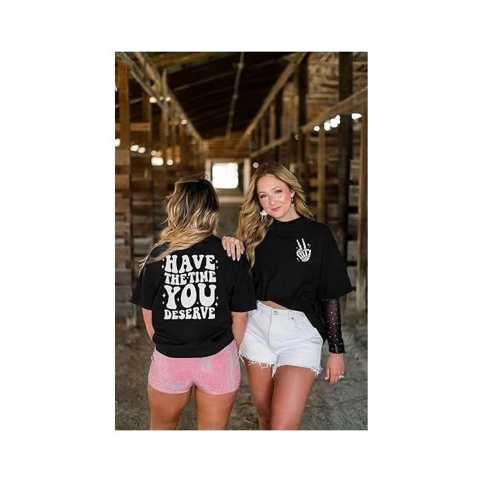 Bisiklet Yaka Kısa Kol Baskılı T-shirt - Siyah