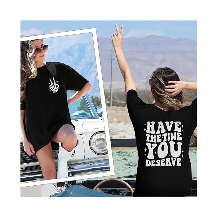 Bisiklet Yaka Kısa Kol Baskılı T-shirt - Siyah