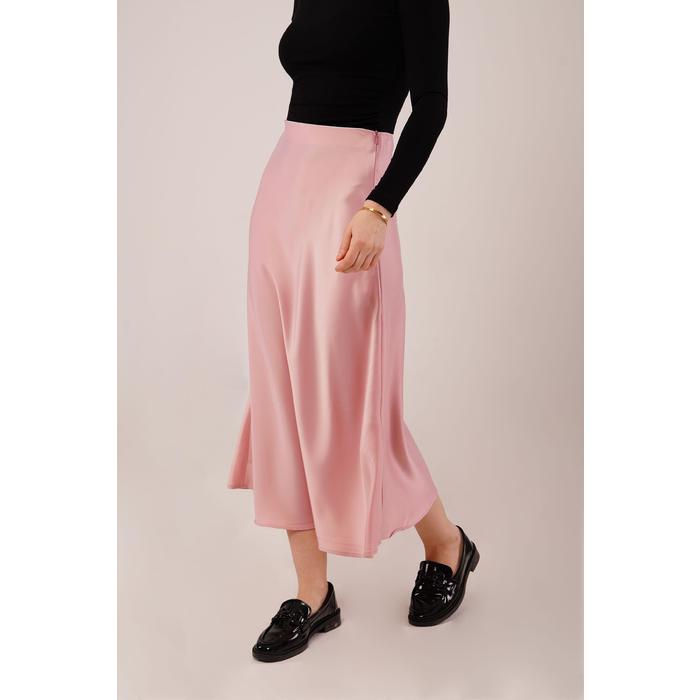 Çan Kesim Midi Pembe Saten Etek