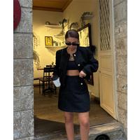 CHANEL CROP CEKET-KISA ETEK TAKIM - Siyah