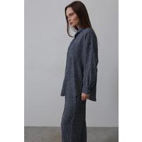 Çizgili Cep Detaylı Oversize Takım - Lacivert