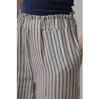 Çizgili Pamuklu Lastikli Pantolon - Bej-Lacivert
