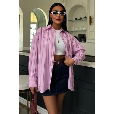 Çizgili Pembe Poplin Gömlek 3451