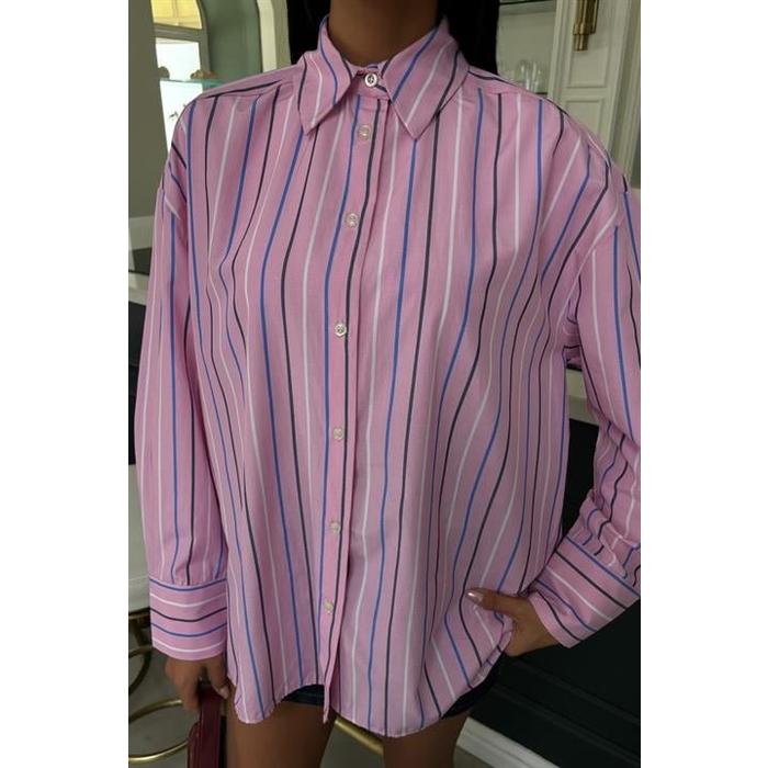 Çizgili Pembe Poplin Gömlek 3451
