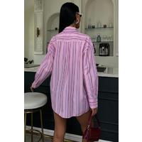 Çizgili Pembe Poplin Gömlek 3451