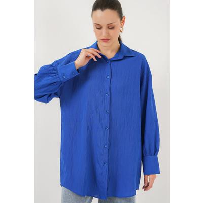 Çizgili Uzun Gömlek Tunik 5963 - Saks