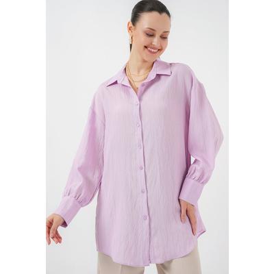 Çizgili Uzun Gömlek Tunik 5963 - Lila
