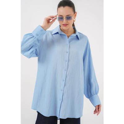 Çizgili Uzun Gömlek Tunik 5963 - Mavi