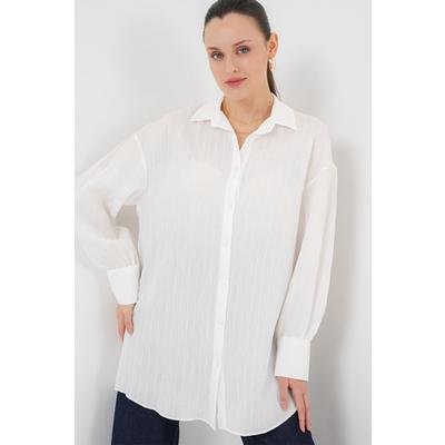 Çizgili Uzun Gömlek Tunik 5963 - Beyaz