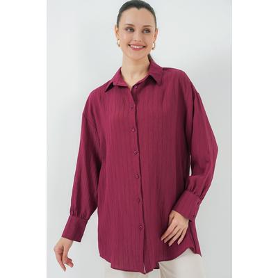 Çizgili Uzun Gömlek Tunik 5963 - Bordo