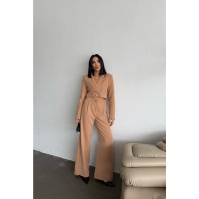 CROP CEKET - PANTOLON TAKIM GOLD DÜĞME DETAYLI - Kahverengi
