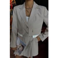 Crop Ceketli Ve Pile Etekli Garnili Takım 10111