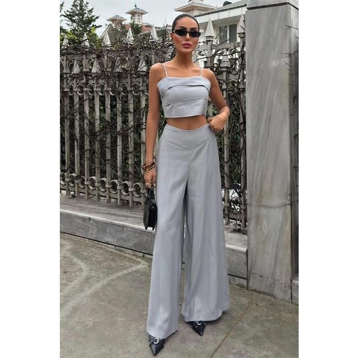 Crop Plazzo Pantolon Takım 10155-08