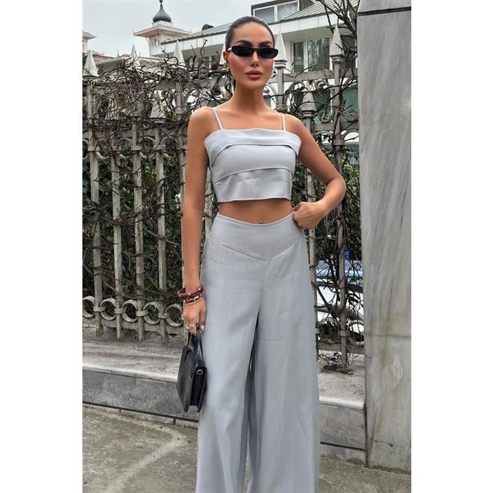 Crop Plazzo Pantolon Takım 10155-08