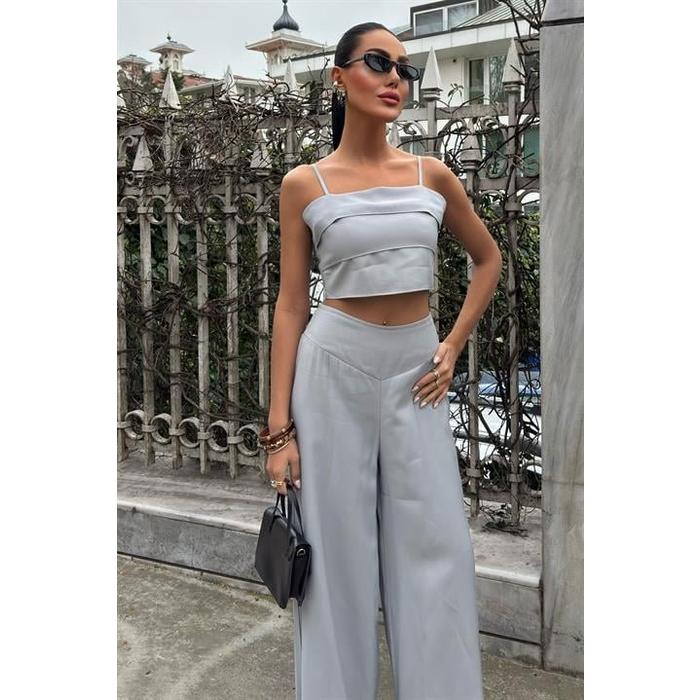 Crop Plazzo Pantolon Takım 10155-08