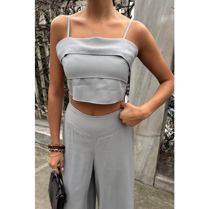 Crop Plazzo Pantolon Takım 10155-08
